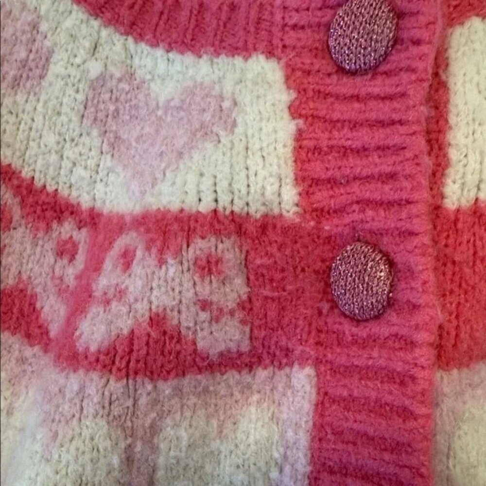 LoveShackFancy Dimples Crop Cardigan Dainty Cute Jacquared Pink Hearts Ribbons M - Picture 12 of 13